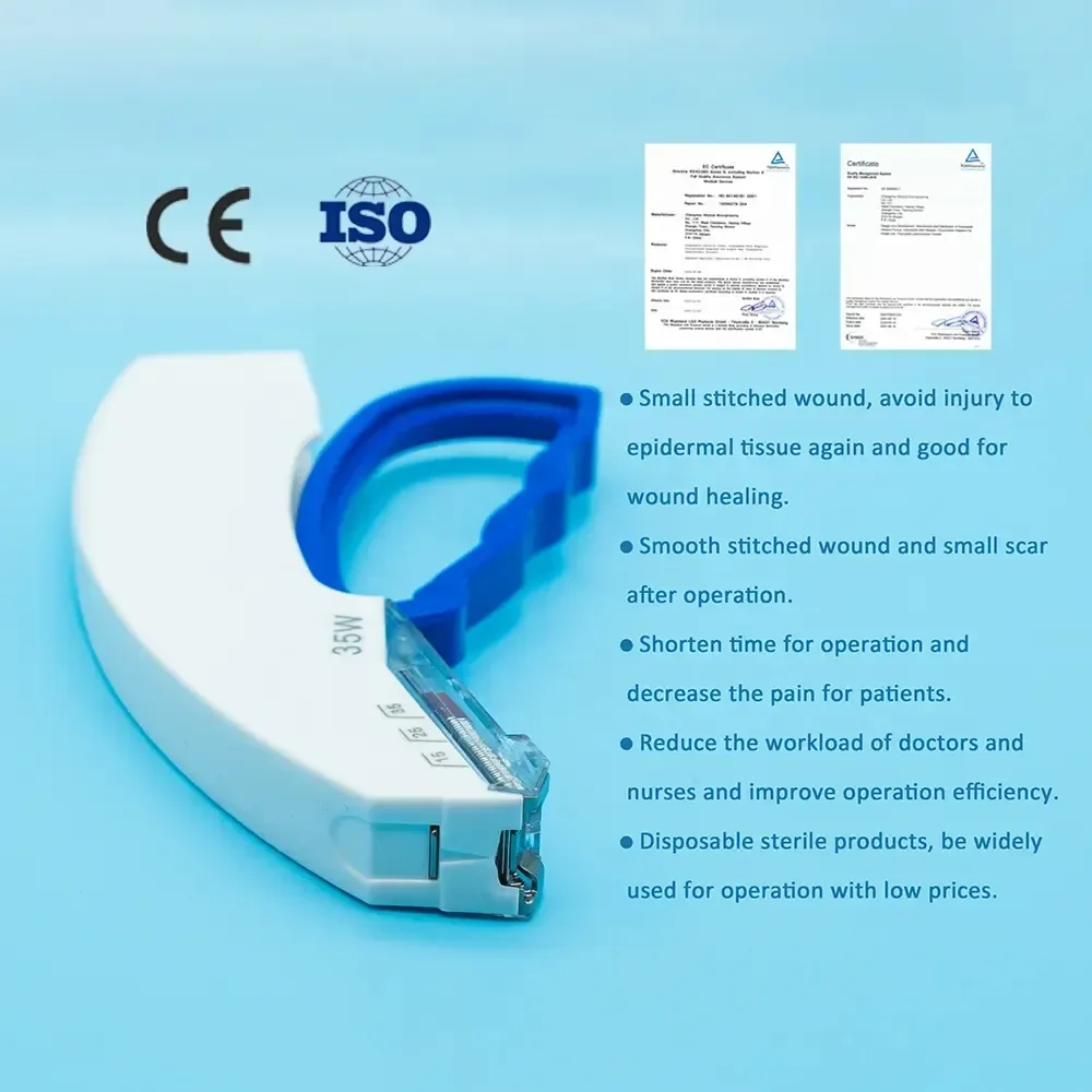 Medical surgical Disposable 35w skin staplers and remover with 35 Wide Staples