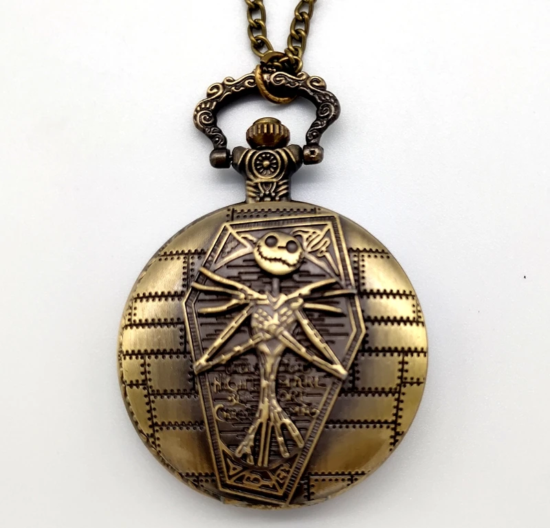Quartz Bronze Nightmare Pocket Watch Vintage Clock Men Women Necklace Chain Pendant Fob Pocket Watch