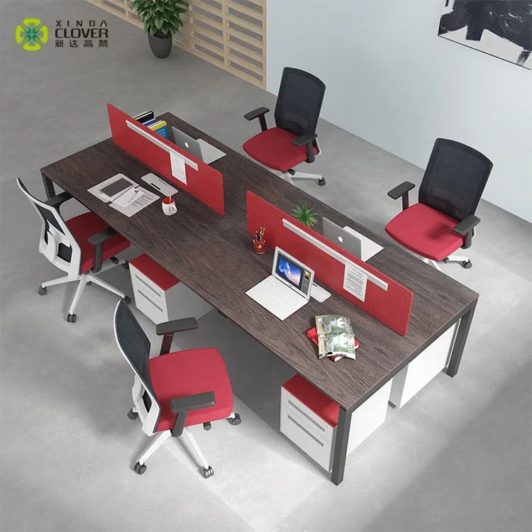 Coworking Desk Melamine Office Call Center Desk Modern Work Station For 6 Person