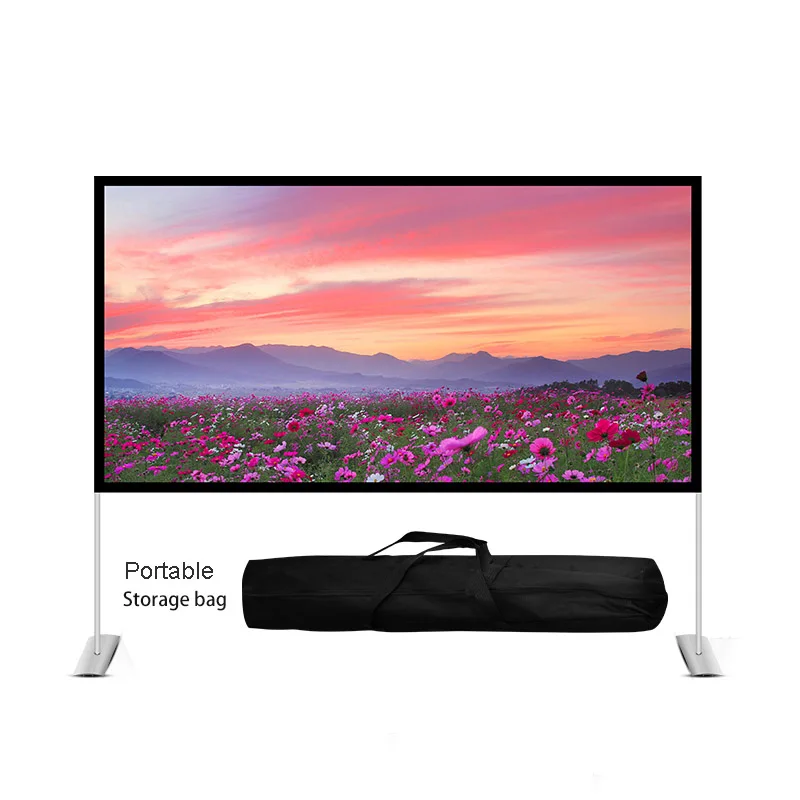 16:9 Foldable Projector Screen Curtain Fabric 60 To 120 Inches Home Outdoor Office Portable Projection Screen with Holder