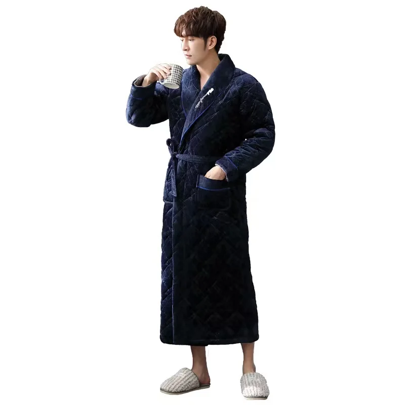 Hot sale high quality Winter flannel solid thick warm pajamas bathrobe for men