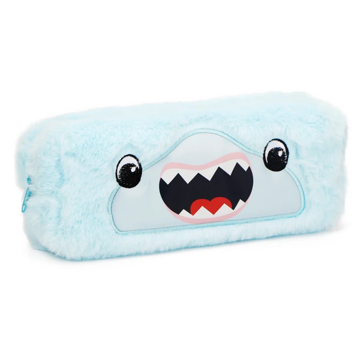 Hot Selling Custom Design Large Capacity Pouch Soft Plush Kawaii Shark Pattern School Pencil Case