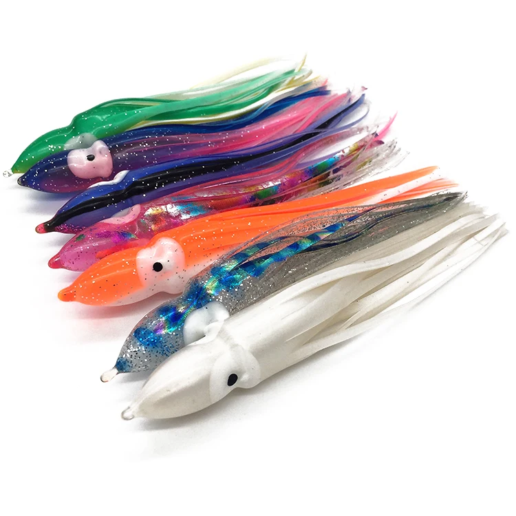 5.5inch unrigged saltwater rubber squid skirts octopus soft artificial trolling fishing lures