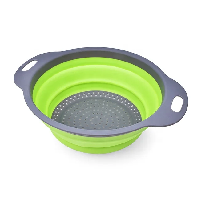 Fruit Vegetable Collapsible Kitchen Drain Basket For Straining Water Plastic Round Folding Washing Basket