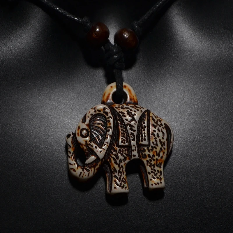 FX014 Elephant necklace Vintage pendant Man Choker Retro Africa Jewelry Tribal style Imitation Yak Bone necklace Amulet Gift
