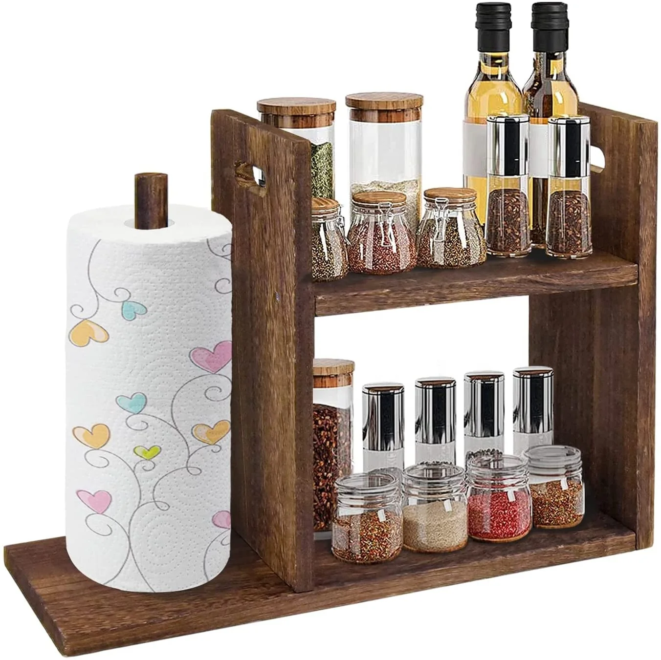 Wooden paper towel holder, countertop paper towel holder kitchen cabinet desktop seasoning storage