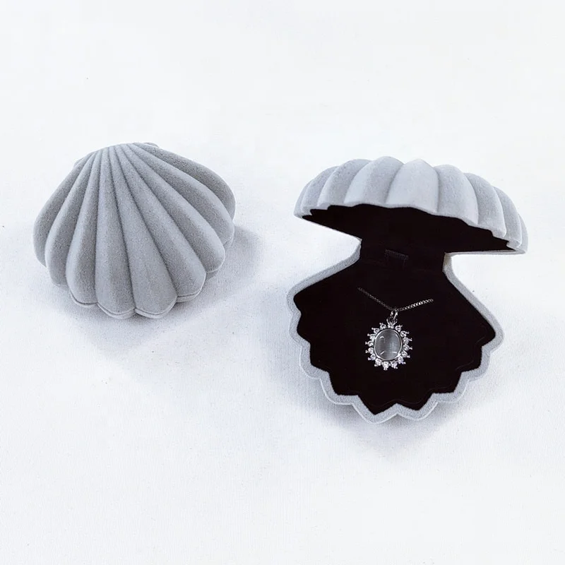 Ready to ship fancy ring earring necklace package box soft shell shape velvet jewelry box
