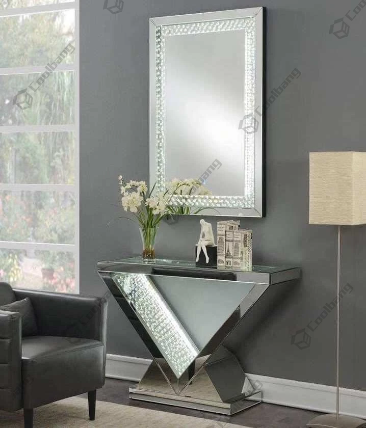 Сверкающий современный роскошный зеркальный стол с изображением дробленых бриллиантов