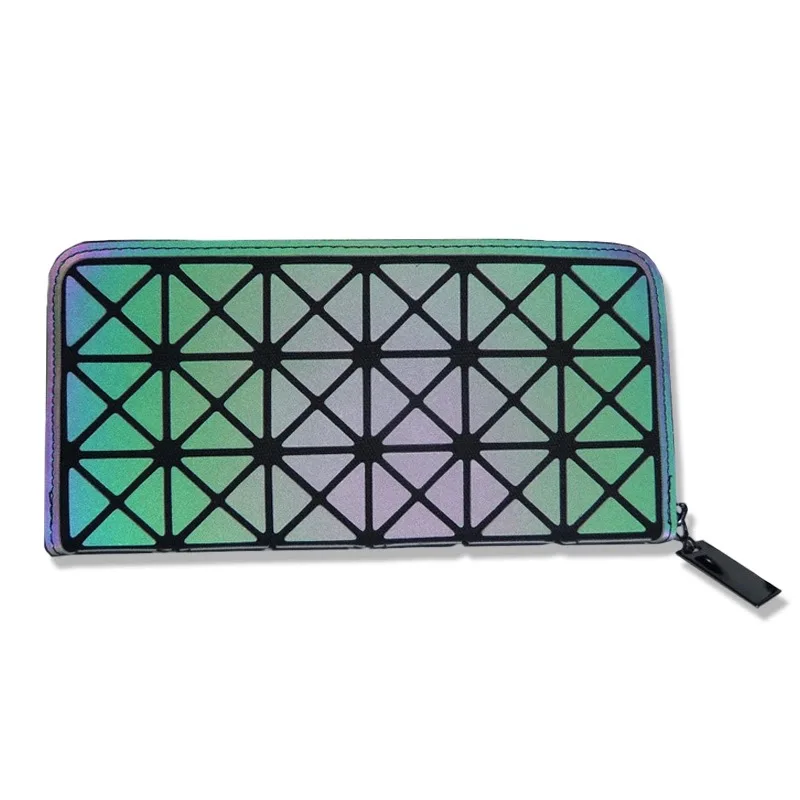 Factory Low MOQ Latest Fashion  Larger Phone Bag Unisex Coin Card Purse High Quality Luminous  Geometric Wallet for Women