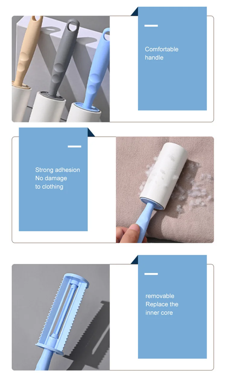 Wholesale Reusable Lint Roller Sticky Pet Hairt Remover 60 Sheets Lint Roller Refills for Clothes