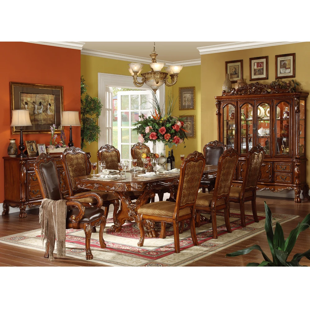 Classscal high quality wooden dining room table and chairs and Specific Use and Home Furniture General Use luxury dinning set