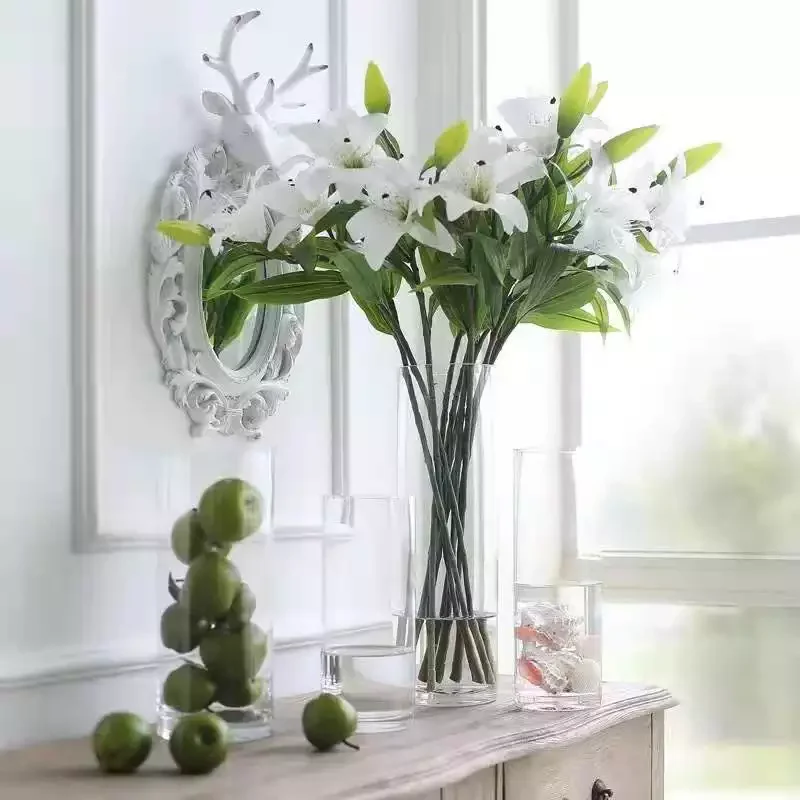 Wholesale Factory Supplies Cheap Tall Cylinder Nordic Wedding Clear Home Decor Design Flower Glass Vase