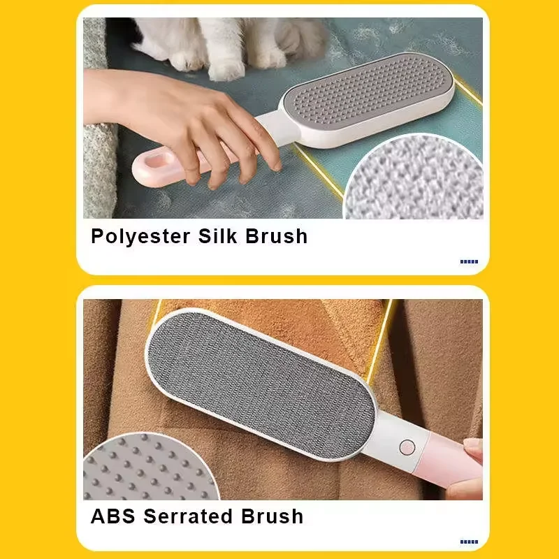 BENHENG 2024 dog and cat Pet Hair Remover Lint Brush Self-Cleaning Base Improved Handle Double-sided Fur Brush