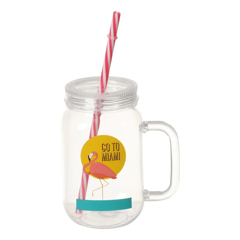 550ml Custom Mason Jars With Lids And Straws Plastic Mason Juice Drinking Cups With Handle Mason Jar Beer Can Glass Cup