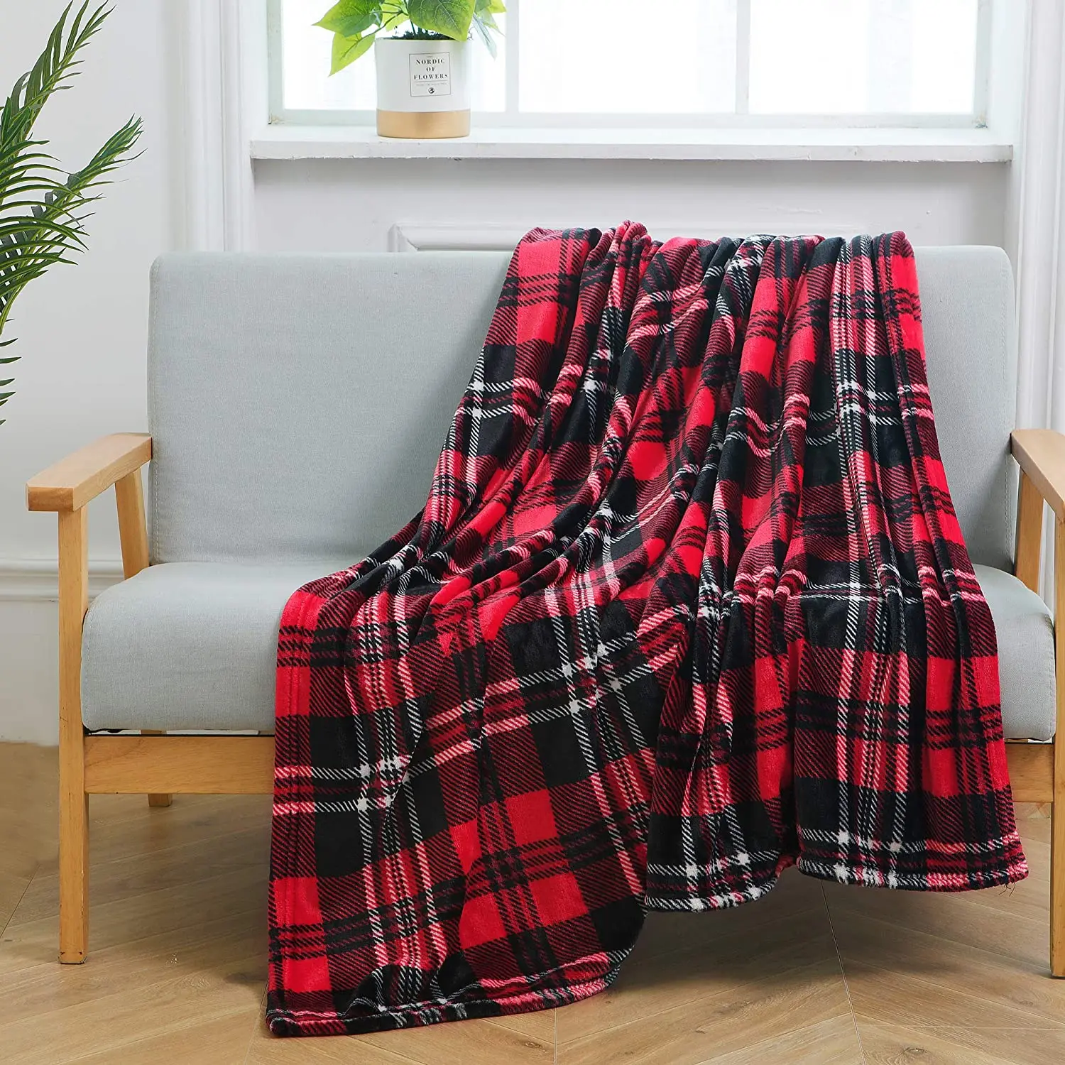 Custom Logo Sherpa Fleece Throw Blanket, Flannel Blanket, Christmas Plaid Warm Plush Microfiber Blanket for winter