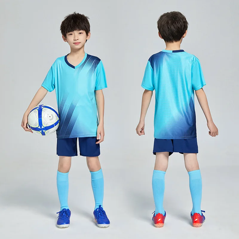 New Kids Football Uniforms Boys Girls Soccer Jerseys Sets Youth Short Sleeve Kit Shorts Children Soccer Shirt Suit Sportswear