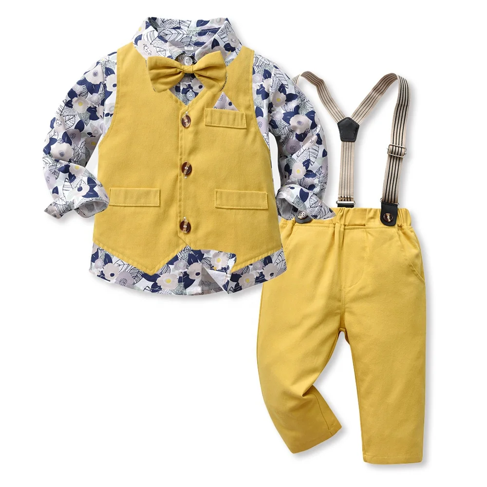 Boys Straps Set Spring And Autumn Models Fashion Handsome Kids Baby Week-Old Small Host Performance Clothes Set