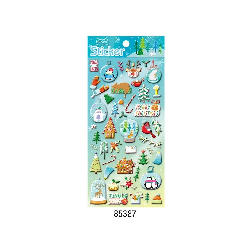 Nekoni Merry Christmas 3D Foam Stickers Cute Self Aesthetic Decorative Puffy Stickers Sheet for Puffy 3D Stickers