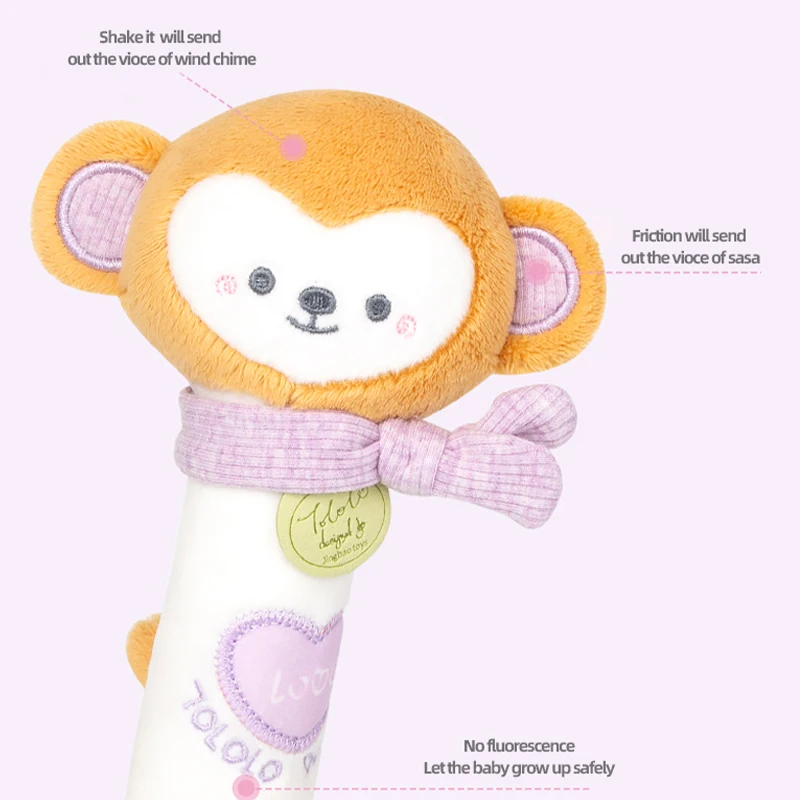 Wholesale cartoon baby animal rattle toys plush hand rattle BB stick on sale