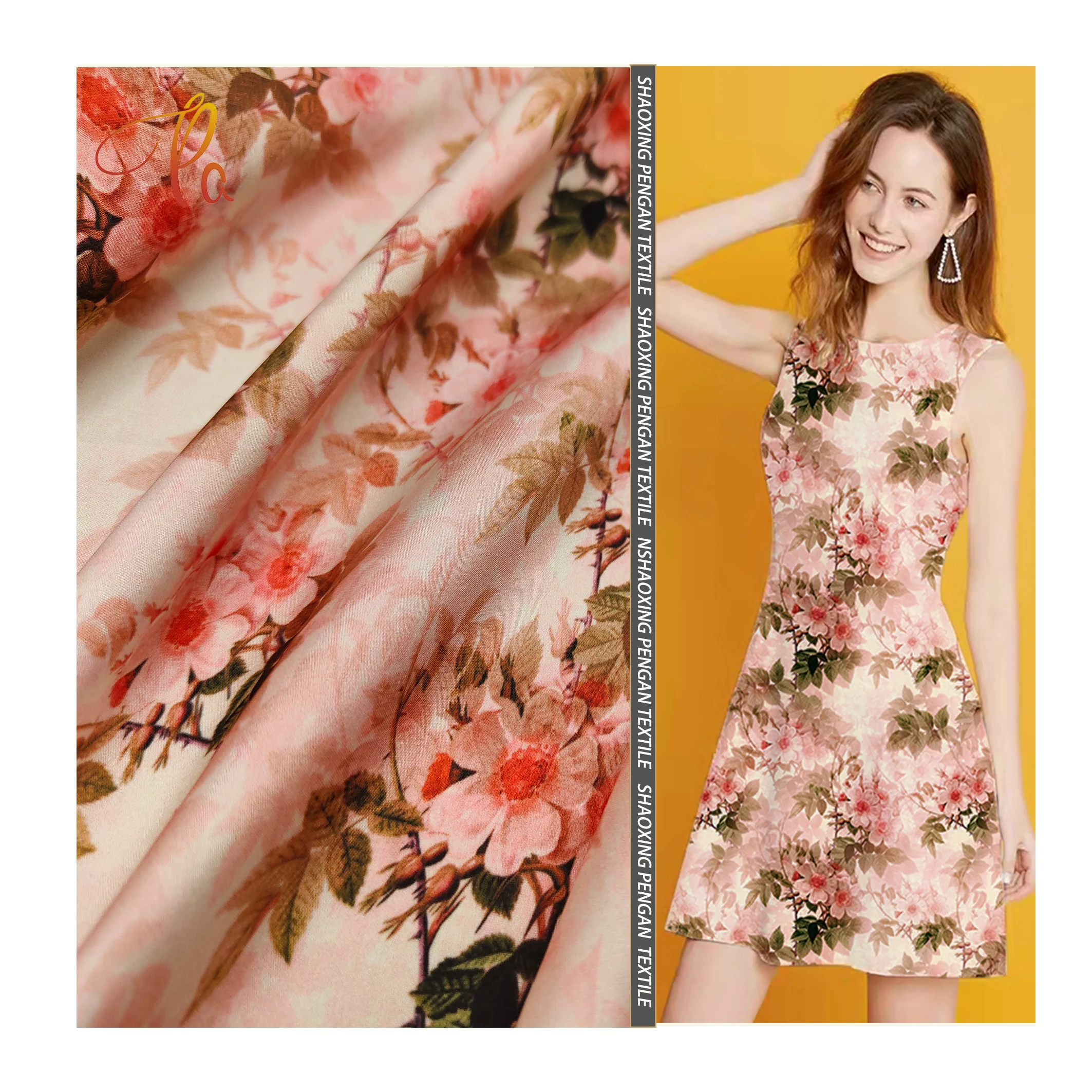 2024 Fashion High Quality 50D Custom Floral Pattern Digital Print Satin Chiffon Fabric