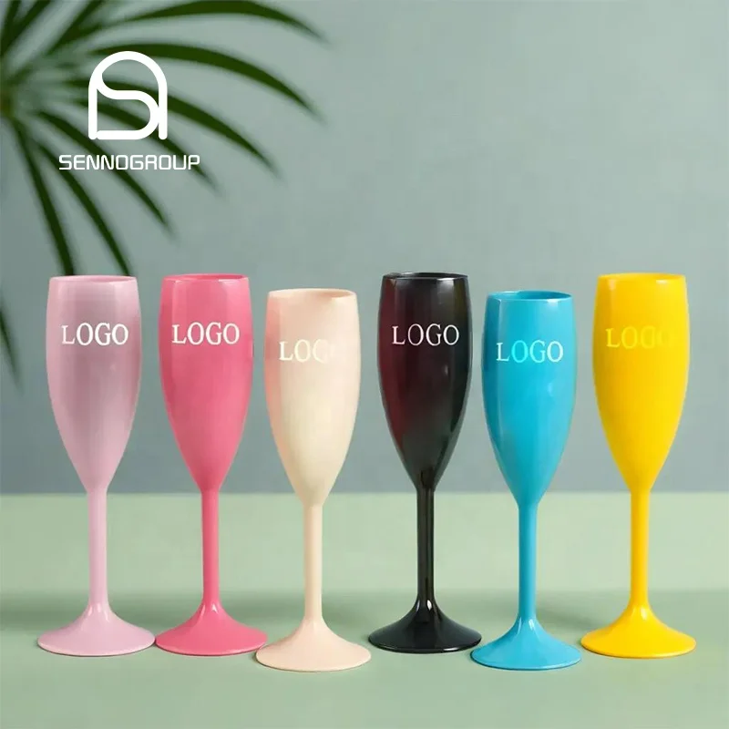 Custom Drink Cup Pink Champagne Flute Glasses Plastic Champagne Glasses Custom Logo Acrylic Champagne Flutes