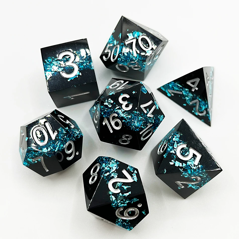 2023 Custom Logo Black DND Dice Set, Black Gold Sharp Edge D&D Dice Full Set