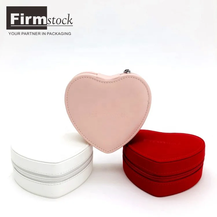 
Wholesale Custom Small Pink Leather Heart Shaped Travel Jewellery Gift Box Jewelry Organizer Case With Custom Logo 