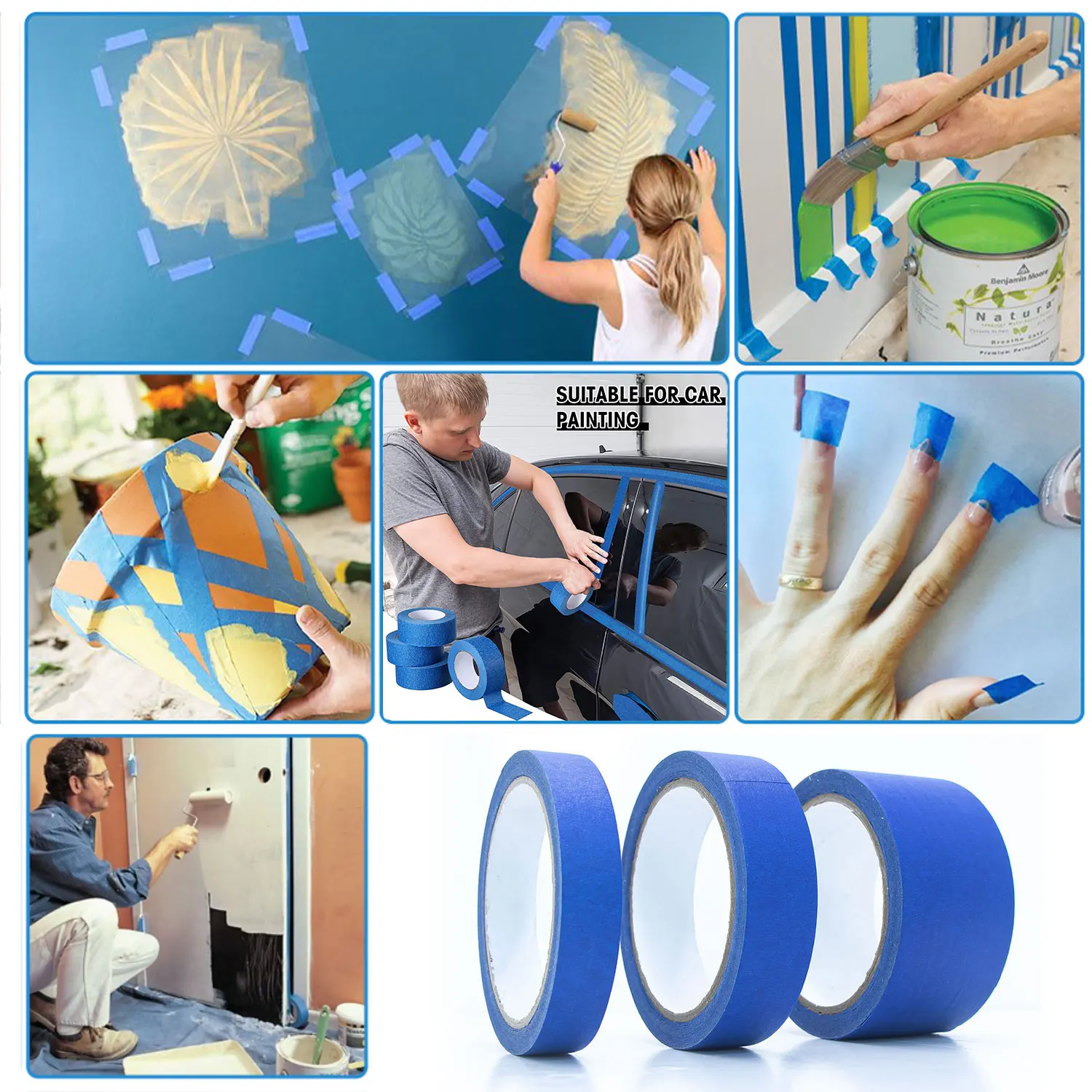 Blue Color Professional Painters Tape 14 Day Easy Removal Trim Edge Finishing Decorative Marking Residue-Free Blue Painter Tape