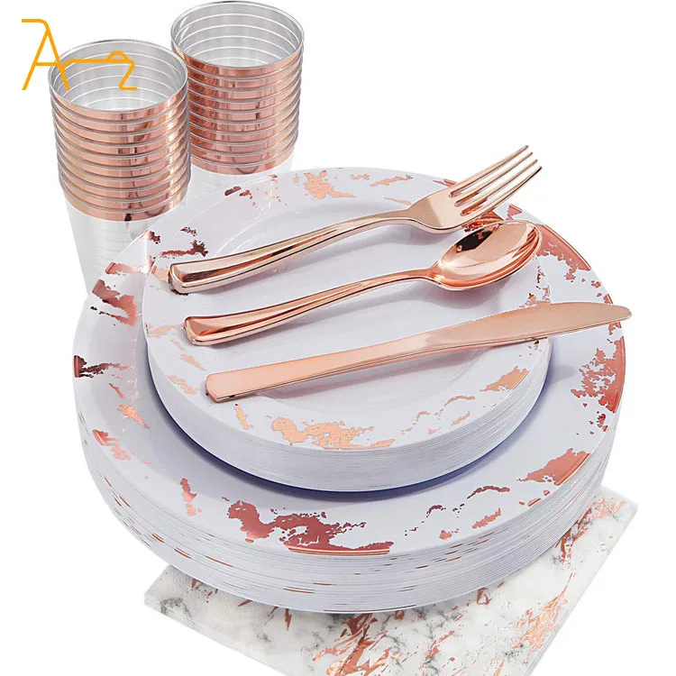 Manufacturer Customize High Quality Disposable Plastic Dinner Plates Eco Friendly Gold Square Plastic Dinnerware Set