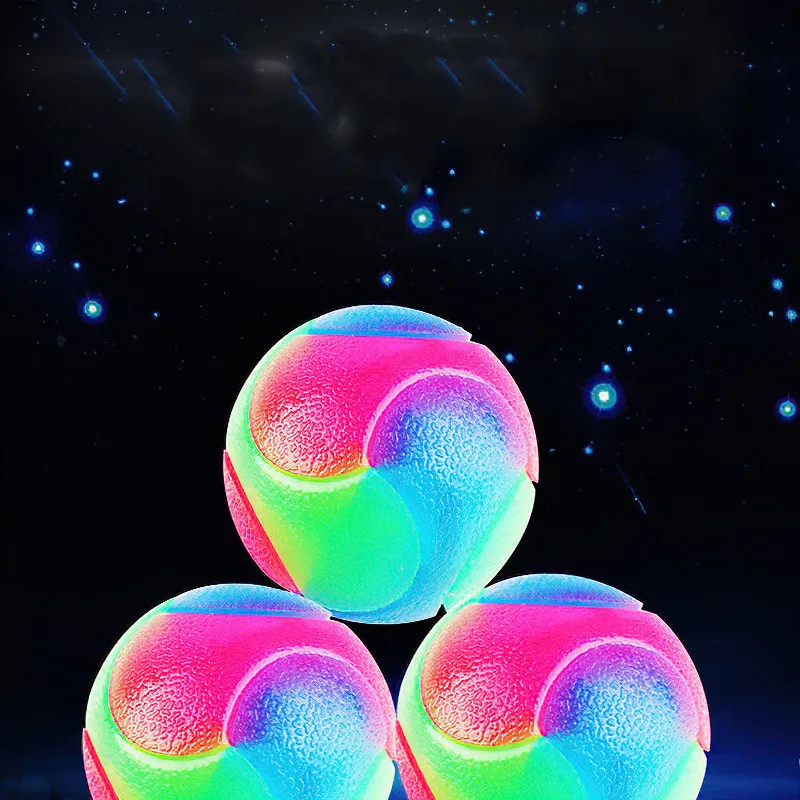 LED Flash Pet TPR Three Color Elastic Ball Dog Training Toy Chew Ball