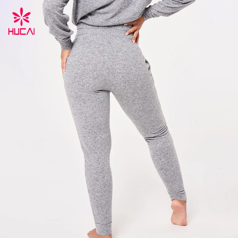 Custom new hucai High Quality Women grey cotton crop top sweatpants velour sweat suits sweatsuit sets women