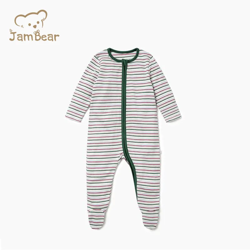 
JamBear Baby Long Sleeve Zipper Romper Baby Plant Print 1 Piece organic Pajama set of baby unisex organic two-way zip rompers 