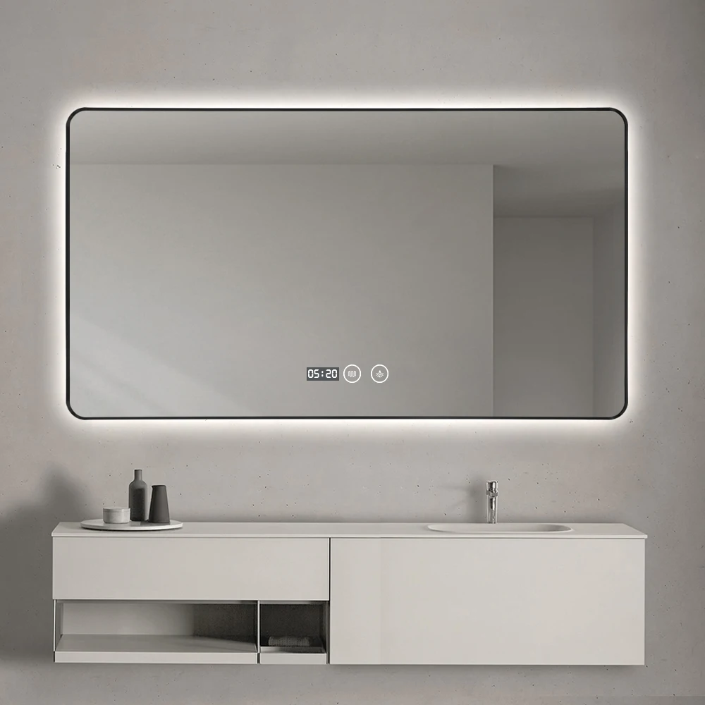 Aluminum alloy metal framed wall rectangle led backlit bathroom smart mirror hotel led lighted mirror