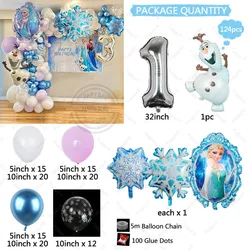 124pcs Frozen Theme Balloons Garland Arch Kit Snowflake Elsa Olaf Foil Globos