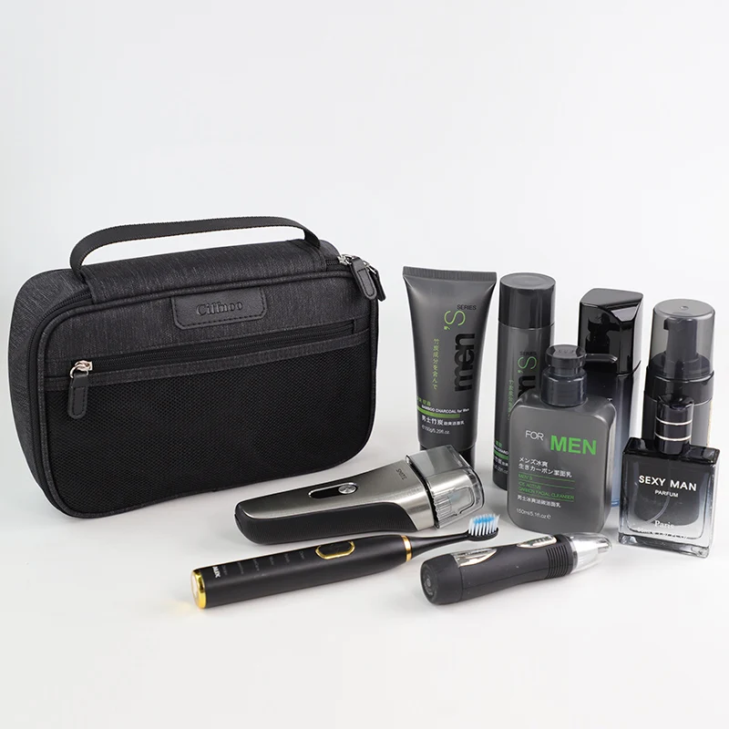 Wash Zipper Cosmetic Pouch Waterproof Bags Toiletries Handle Black Customized Logo Organizer Makeup Nylon Toiletry Bag