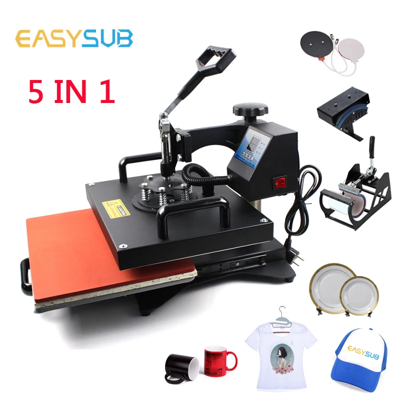 Easysub Combo 5 In 1 heat press machines  T Shirt  plate  Mug  Sublimation heat  press transfer printing machine 5 in 1