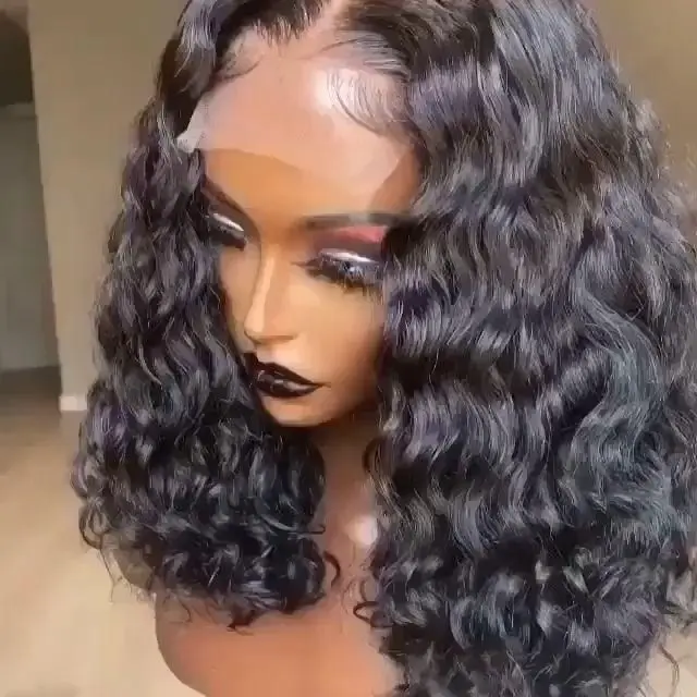 2022  Wholesale cheap brazilian hair wig short loose curly 4x4 closure  human hair wigs for black women