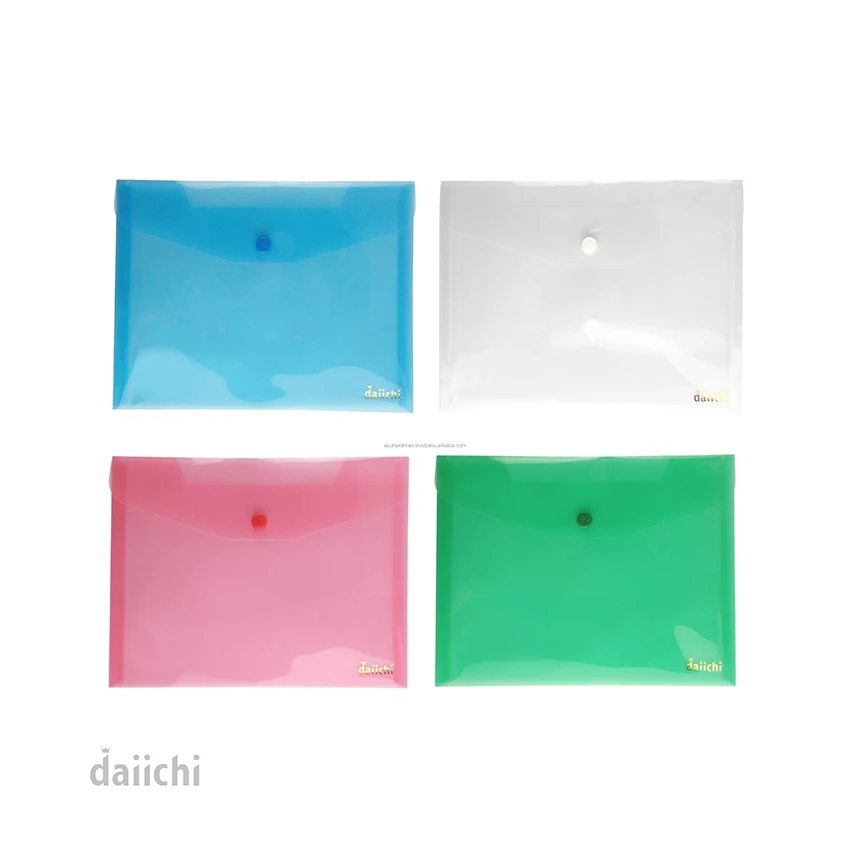 Clear Pocket with Button Printed Plastic PP A4 A6 Transparent Envelope Pocket Wallets School Folder Document