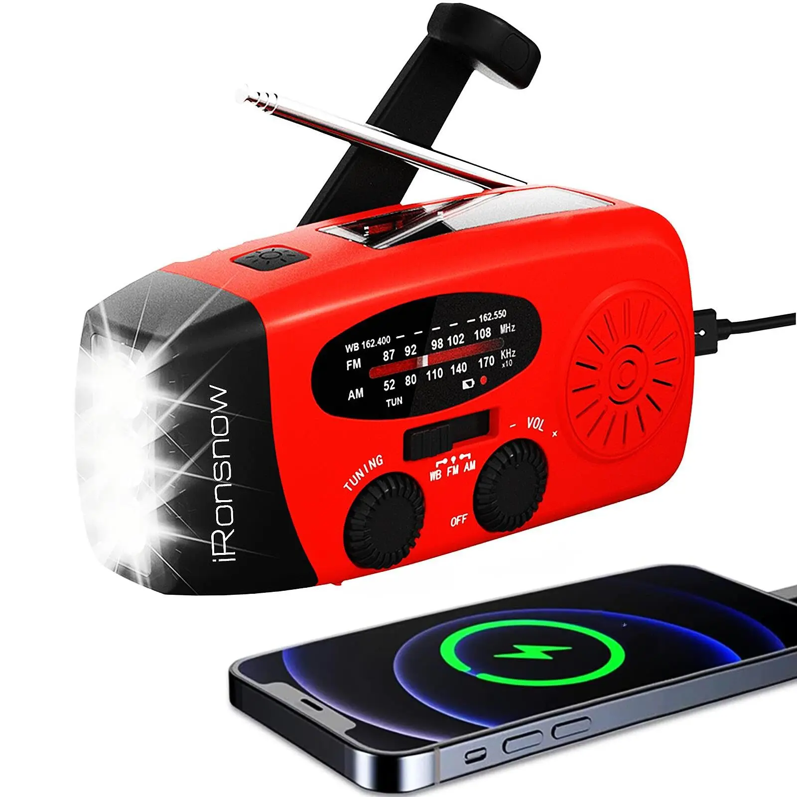 2000mAh Crank Weather Radio, NOAA/FM/AM Solar Radios, Portable Survival Radio with SOS, Earphone Jack, 1W 4 Modes Flashlight