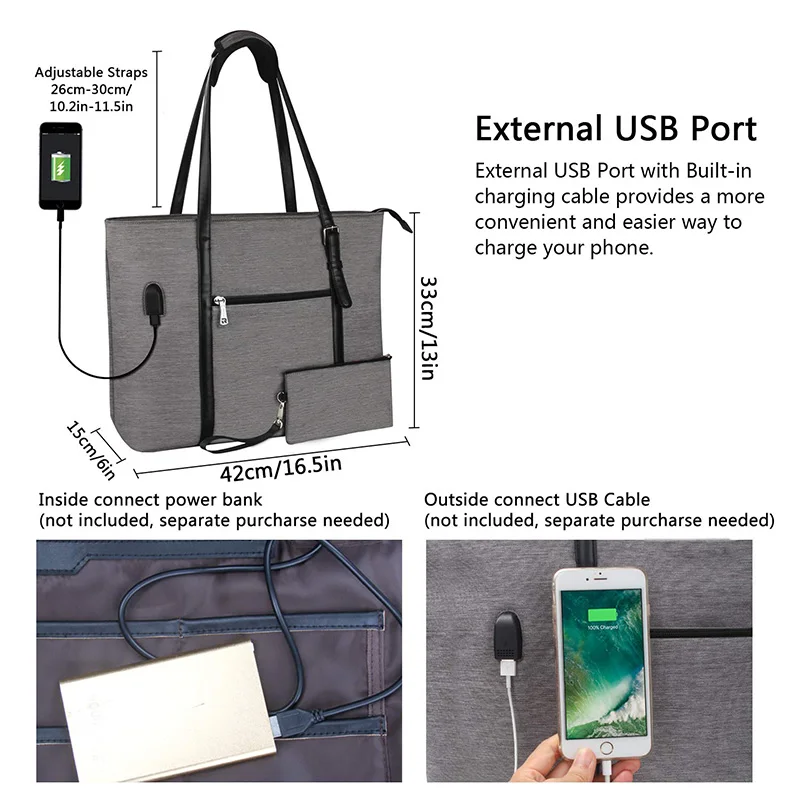 Hot selling USB Laptop Tote Bag Large Woman Work Bag Purse Teacher Bag Fits 15 Inch Laptop