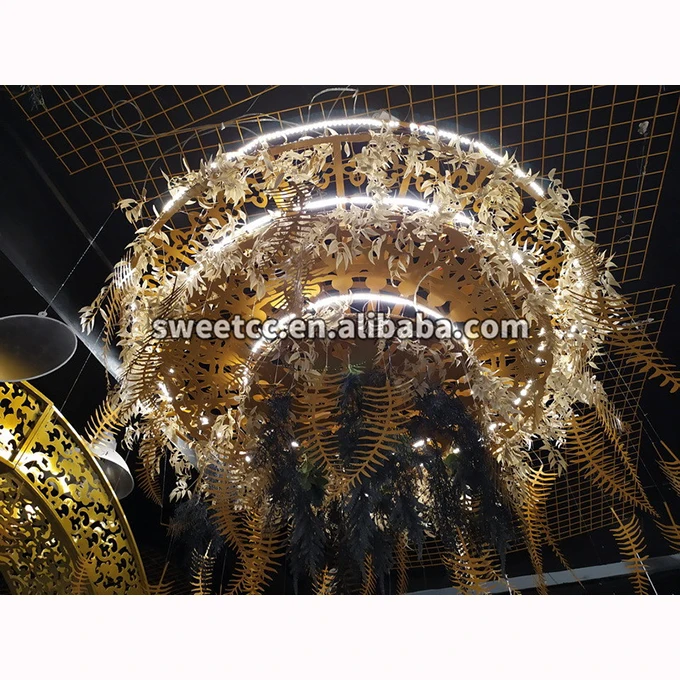 High quality artificial flowers and Iron metal arch round wedding ceiling hanging Decoration for wedding