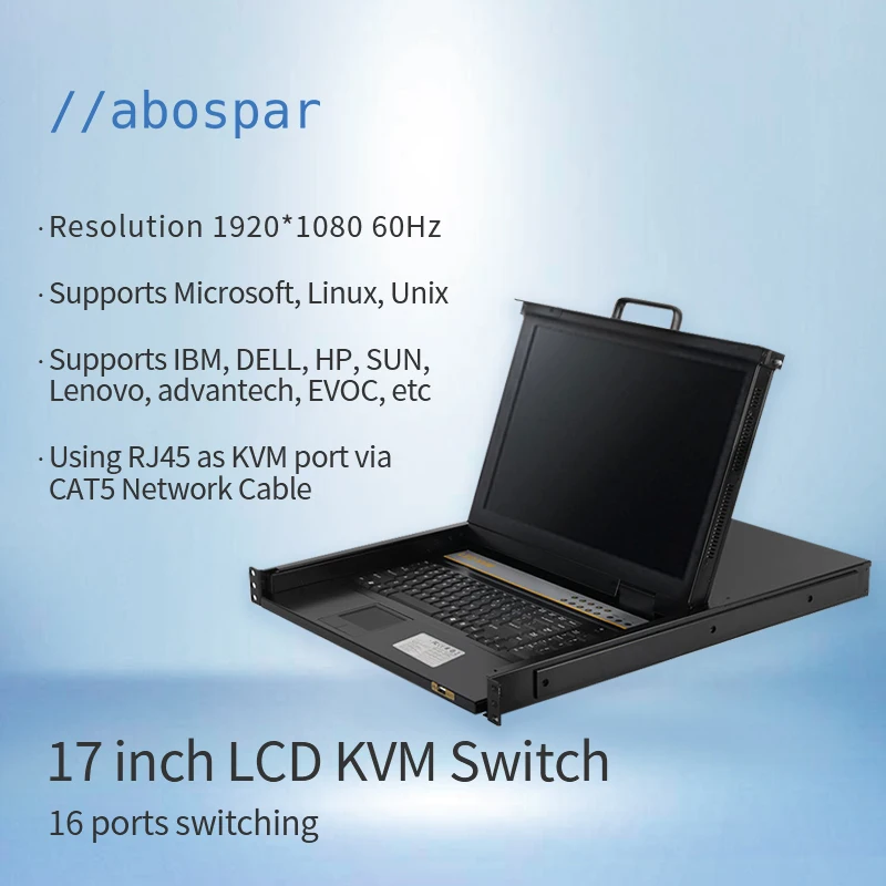 AS-KVM1716HR 16 ports 17 inch monitor led kvm console high definition RJ45 rack mount vga kvm switching lcd kvm switch