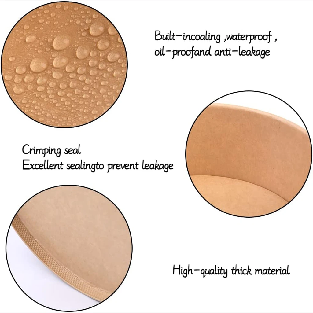 Biodegradable Custom Print paper lunch bowl Factory Wholesale 500ml 750ml 1000ml 1100ml 1300ml Disposable Kraft Paper Round Bowl