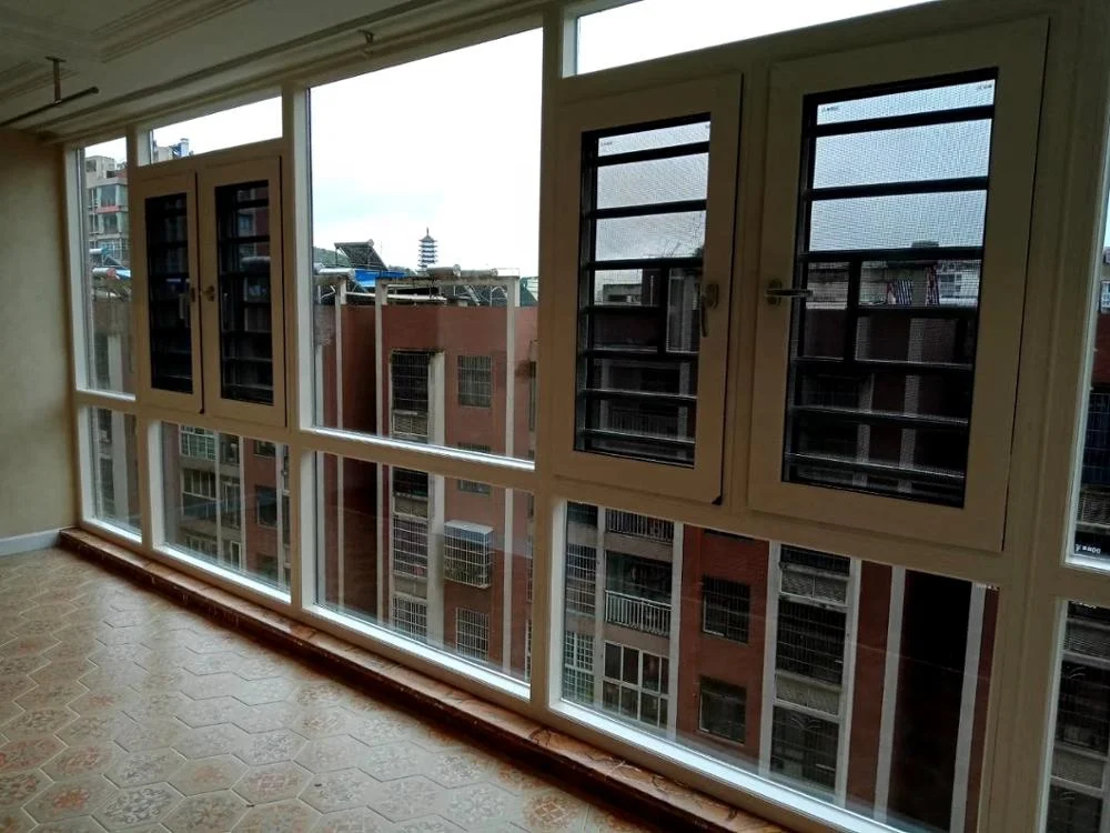 
bronze burglar proof black aluminum fixed mesh window with net and sub frame 