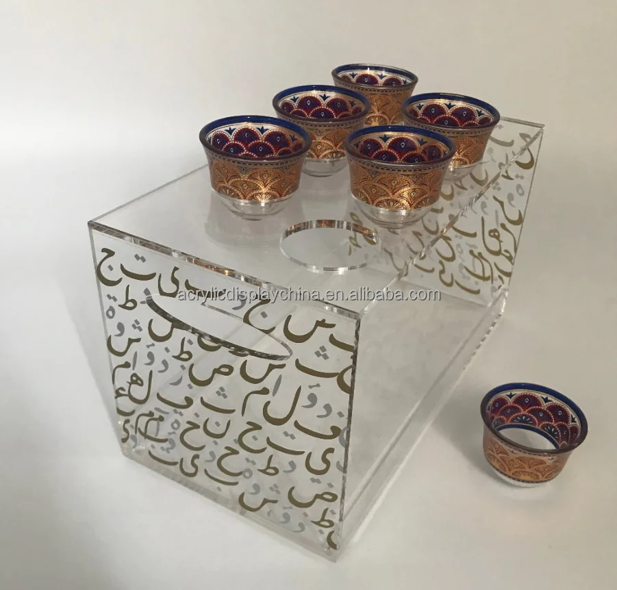 Arabic style customized coffee cup tray/chocolate bracket high quality 6 acrylic coffee cup tray/chocolate bracket
