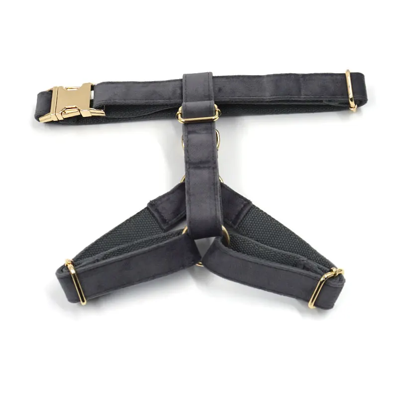 2024 new products ideas fashion adjustable dog harness high quality cute dark grey velvet designer harness for dogs pet leashes