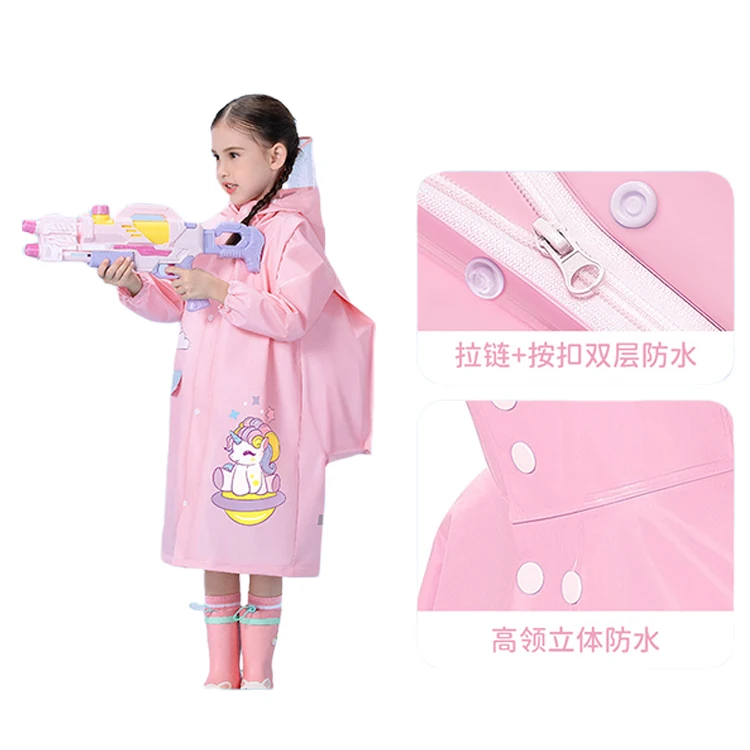 Wear-resistant EVA waterproof rain poncho cartoon clear raincoats for children backpack kids fashion raincoat