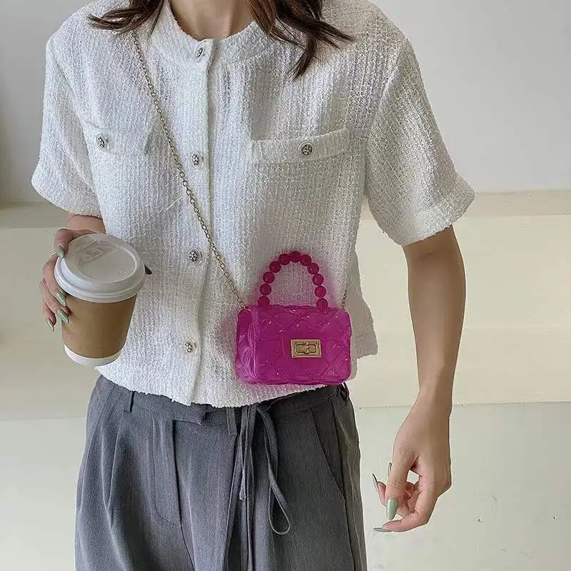 Candy Colors Transparent Pearl Handbag Single Shoulder little girls purses kid jelly bag Mini jelly purse women
