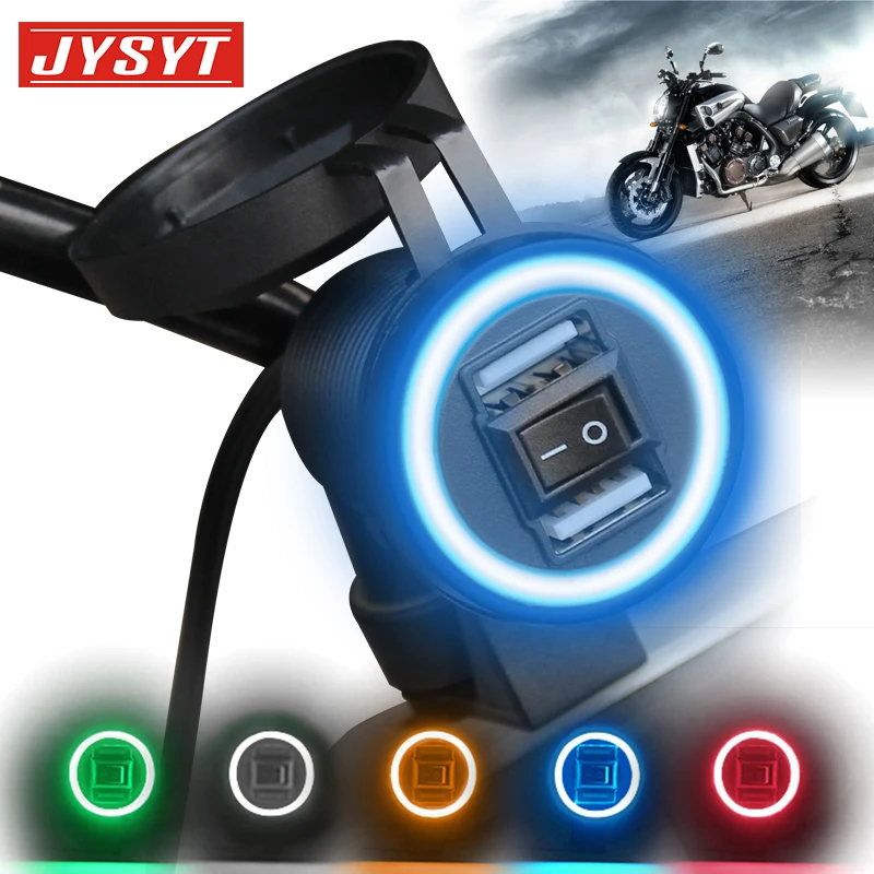 Двойное зарядное устройство Usb для мобильного телефона для мотоцикла Зарядное устройство для телефона со светодиодной подсветкой