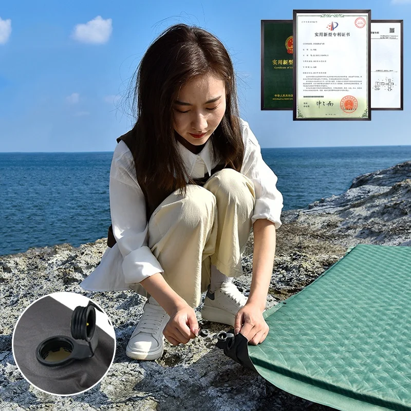 HISPEED 2-Person Foldable Air Camping Sleeping Pad Inflatable Memory Foam Mattress with Built-in Pump for Outdoor Use